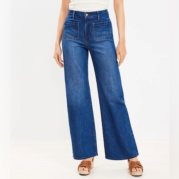 LOFT Denim - Loft Patch Pocket Wide Leg High Waist Jeans